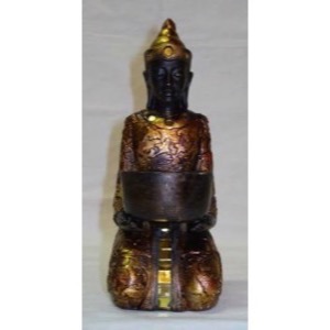 Buddha knælende guld/træfarvet polyresin h:17cm - Se Buddha figurer og Spejle